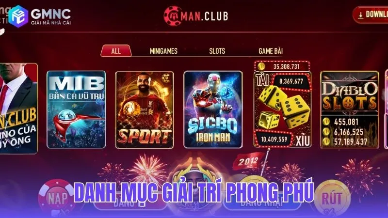 Trải nghiệm kho trò chơi đa dạng, phong phú của Manclub