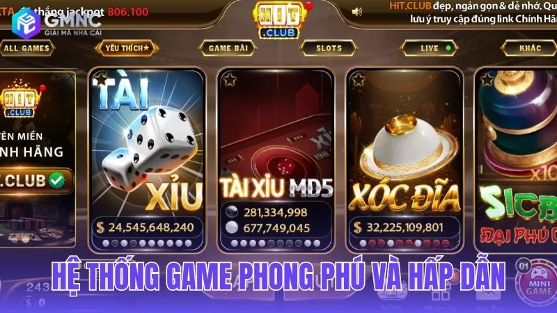 Sức hút đến từ kho trò chơi giải trí đa sắc màu của Hitclub