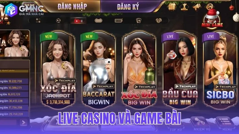 Sảnh Live Casino và các trò chơi bài đổi thưởng kịch tính